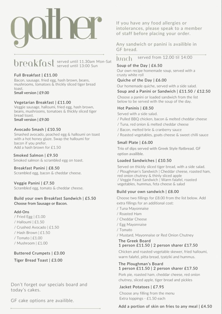 Gather Baildon menu June 2025